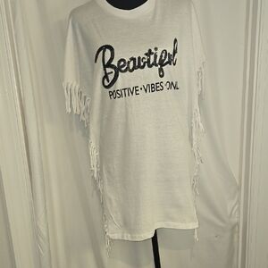 On Fire White 'Beautiful' Fringe Tee